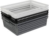 6 Stuks plastic mandjes A4 formaat, Zwart,Wit en Grijs Opbergmandje
