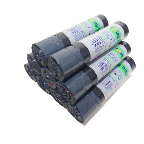 100% recycled Eco friend Romy Bags 60L x10 met Trekbrandsluiting Vuilniszakken 8 rollen 60lx10, 80 zaken